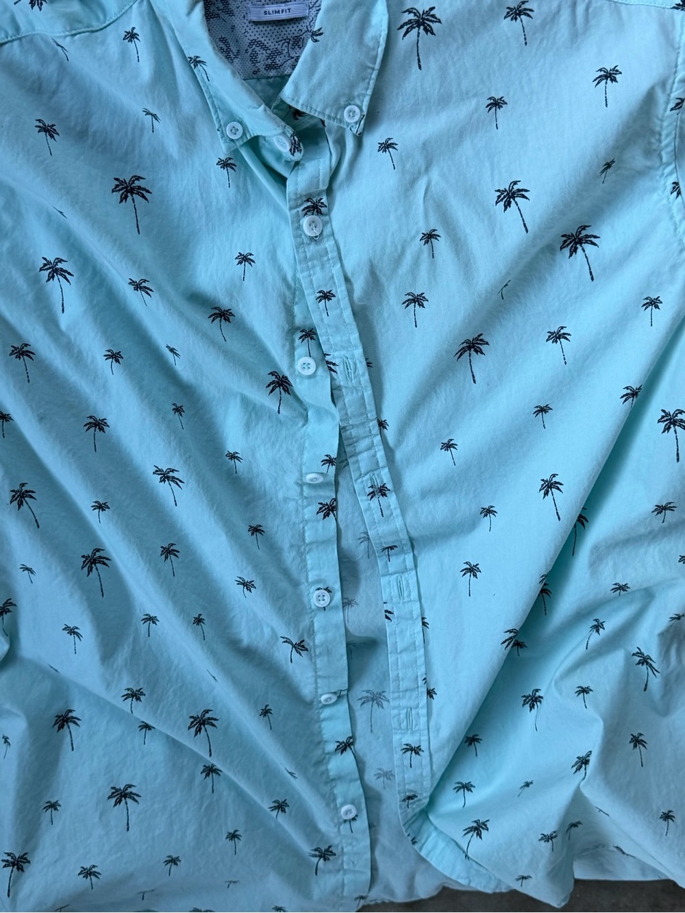 Denim & Flower Light Blue Short-Sleeve Palm Print Button-Down Shirt - Picture 3 of 4